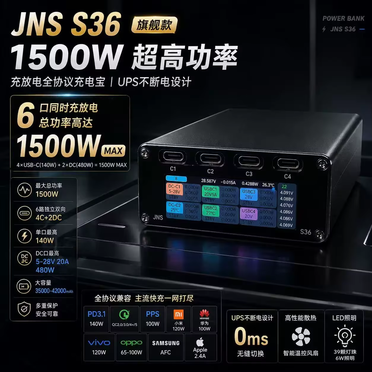 JNS S36 seven section high-pow - Battery Case Storage reseña y precio